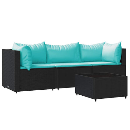 Set Divani da Giardino 4 pz con Cuscini Nero in Polyrattan | homemem39