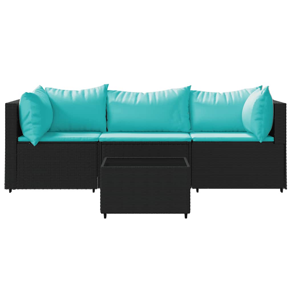 Set Divani da Giardino 4 pz con Cuscini Nero in Polyrattan | homemem39