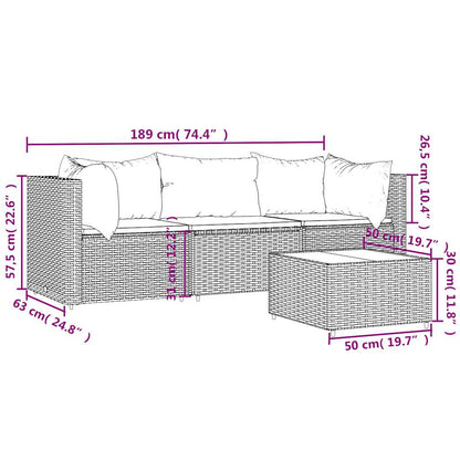Set Divani da Giardino 4 pz con Cuscini Nero in Polyrattan | homemem39