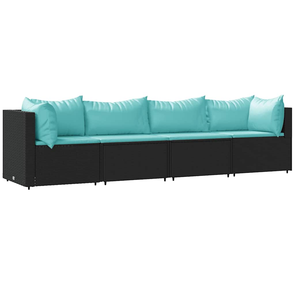 Set Divani da Giardino 4 pz con Cuscini Nero in Polyrattan | homemem39