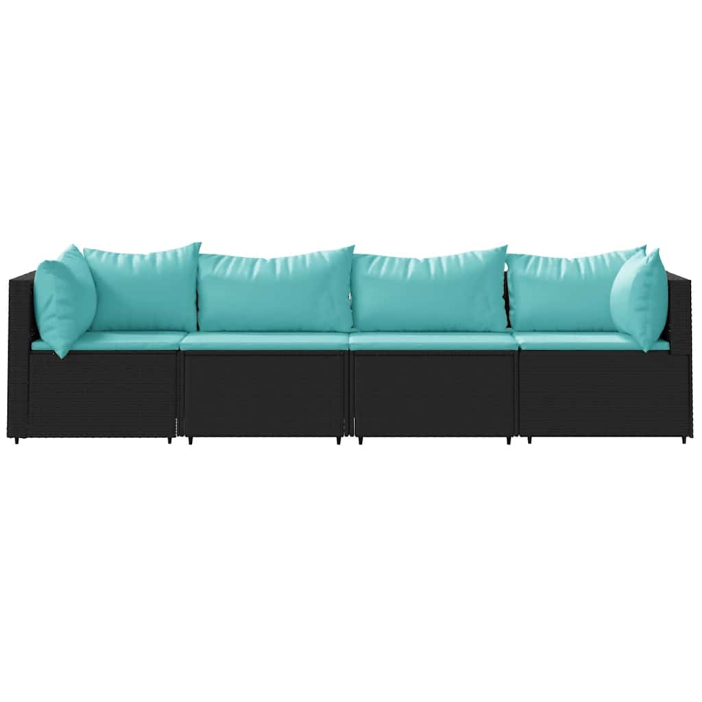 Set Divani da Giardino 4 pz con Cuscini Nero in Polyrattan | homemem39