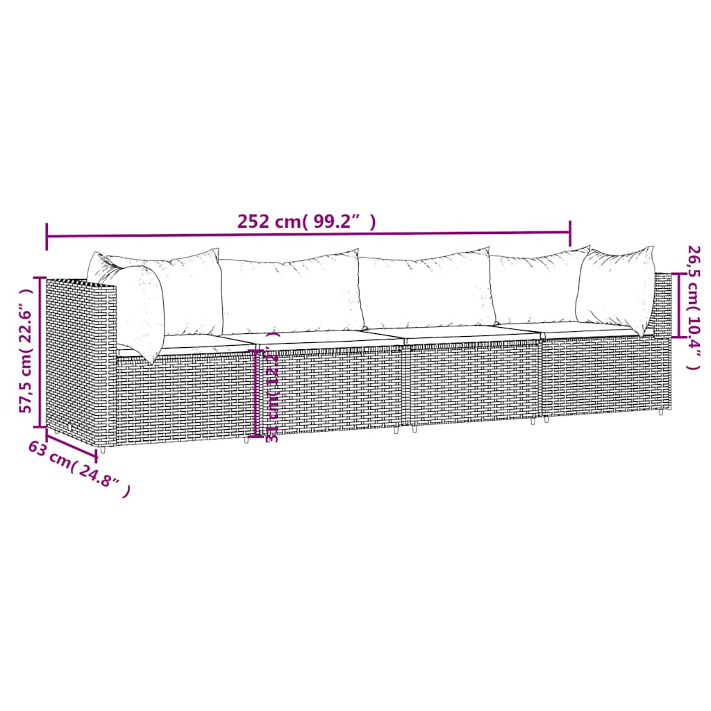 Set Divani da Giardino 4 pz con Cuscini Nero in Polyrattan | homemem39