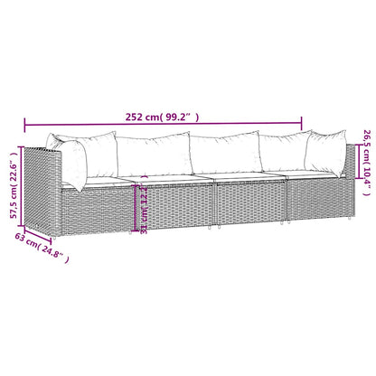 Set Divani da Giardino 4 pz con Cuscini Nero in Polyrattan | homemem39