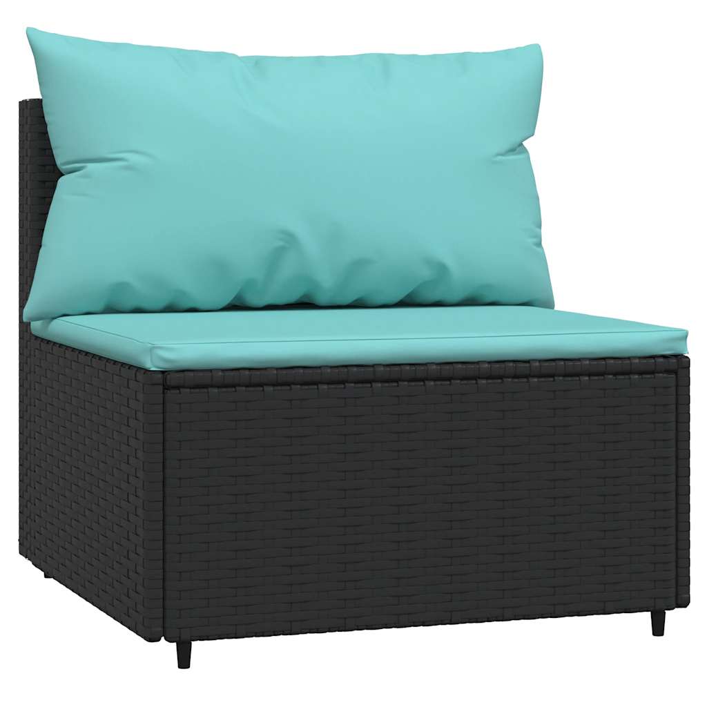 Divano Centrale da Giardino con Cuscini in Polyrattan Nero - homemem39
