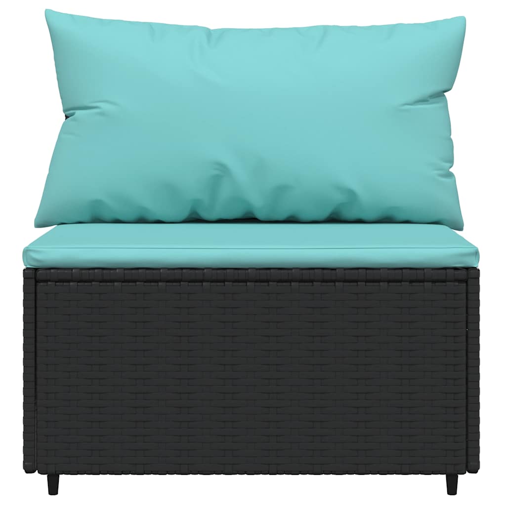 Divano Centrale da Giardino con Cuscini in Polyrattan Nero | homemem39