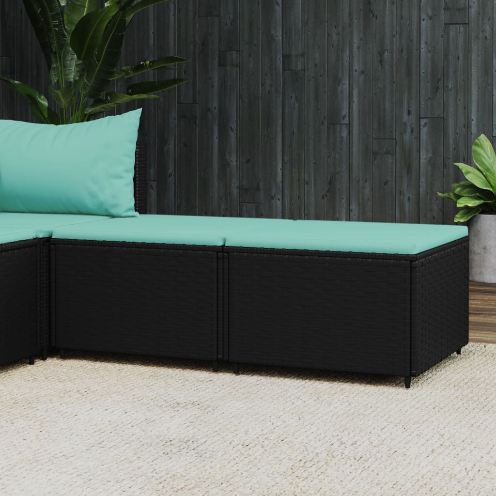Poggiapiedi da Giardino con Cuscini in Polyrattan Nero - homemem39