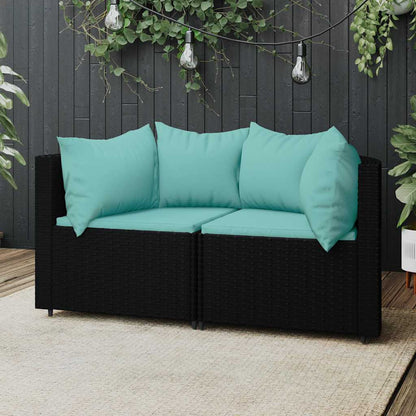 Divani Angolari da Giardino con Cuscini 2pz in Polyrattan Nero | homemem39
