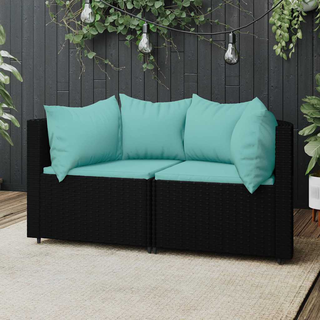 Divani Angolari da Giardino con Cuscini 2pz in Polyrattan Nero