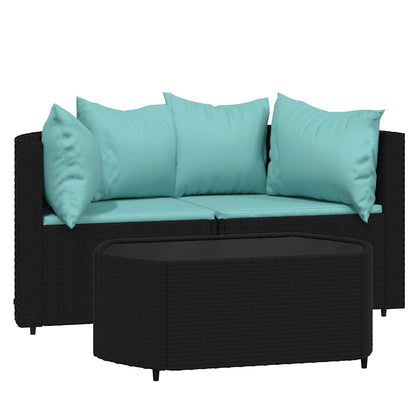 Set Divani da Giardino 3 pz con Cuscini Nero in Polyrattan - homemem39