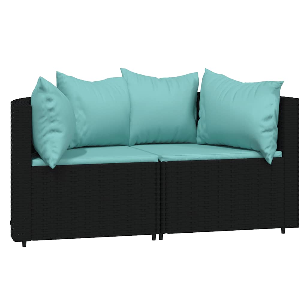 Set Divani da Giardino 3 pz con Cuscini Nero in Polyrattan - homemem39