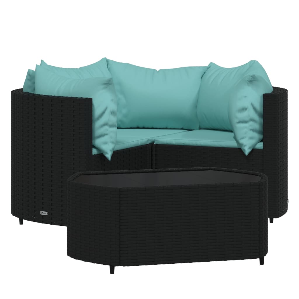 Set Divani da Giardino 4 pz con Cuscini Nero in Polyrattan - homemem39