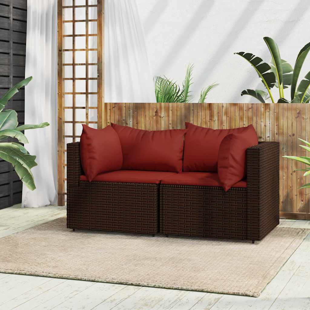 Divani Angolari da Giardino con Cuscini 2pz Polyrattan Marrone | homemem39
