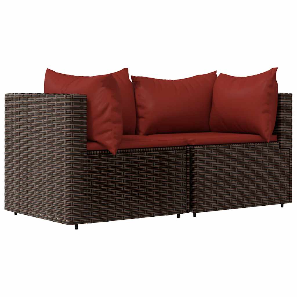 Set Mobili da Giardino 3 pz con Cuscini in Polyrattan Marrone | homemem39