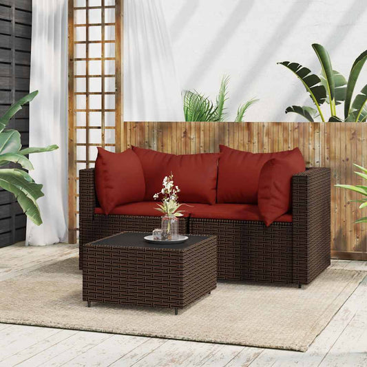 Set Mobili da Giardino 3 pz con Cuscini in Polyrattan Marrone | homemem39