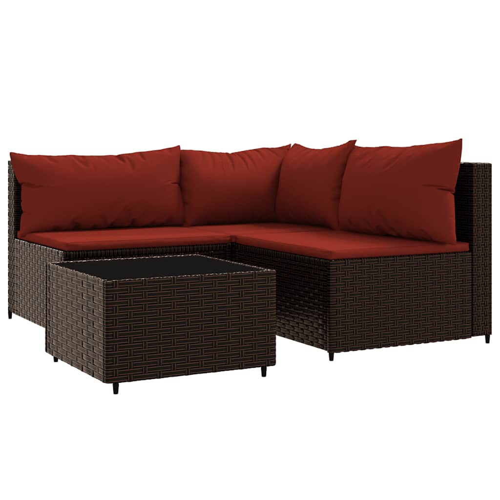 Set Mobili da Giardino 4 pz con Cuscini in Polyrattan Marrone | homemem39