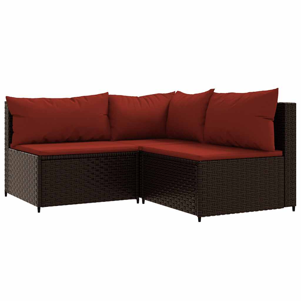 Set Mobili da Giardino 4 pz con Cuscini in Polyrattan Marrone | homemem39