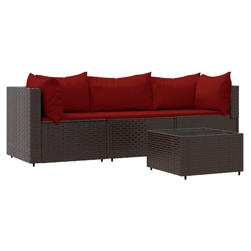 Set Mobili da Giardino 4 pz con Cuscini in Polyrattan Marrone | homemem39