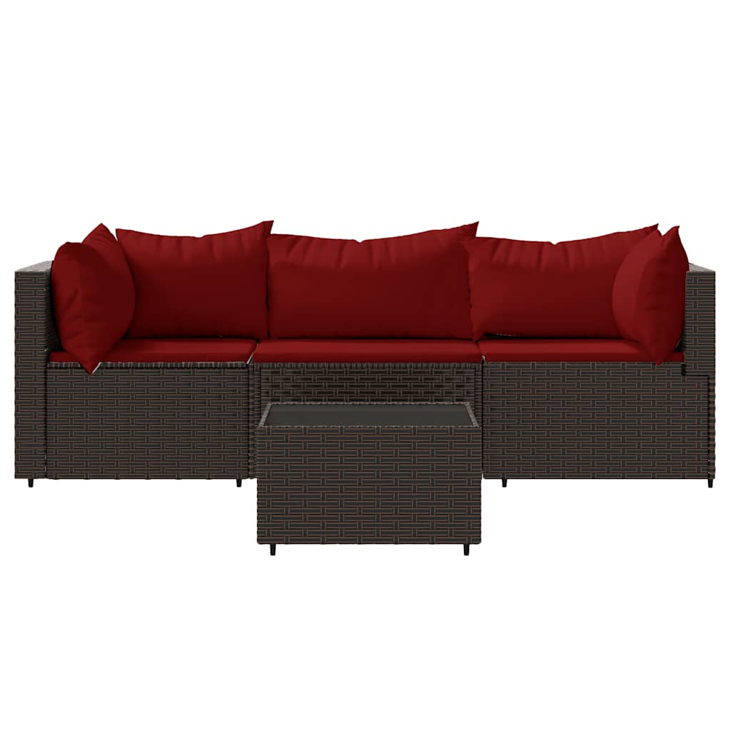 Set Mobili da Giardino 4 pz con Cuscini in Polyrattan Marrone | homemem39