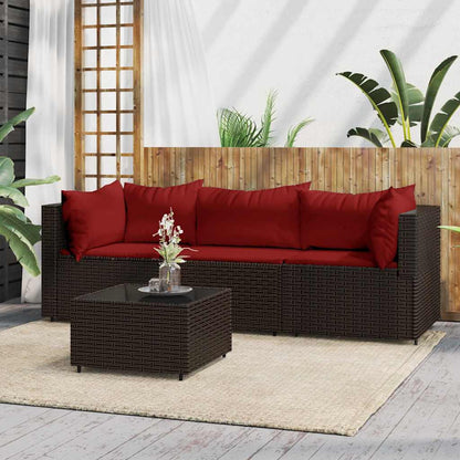 Set Mobili da Giardino 4 pz con Cuscini in Polyrattan Marrone | homemem39