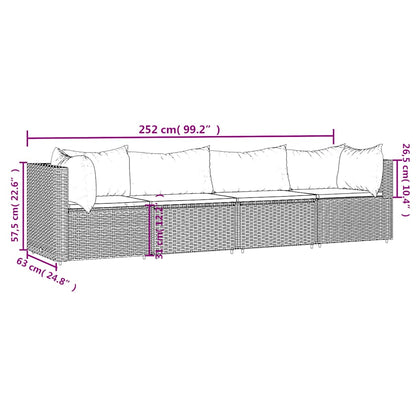 Set Mobili da Giardino 4 pz con Cuscini in Polyrattan Marrone | homemem39