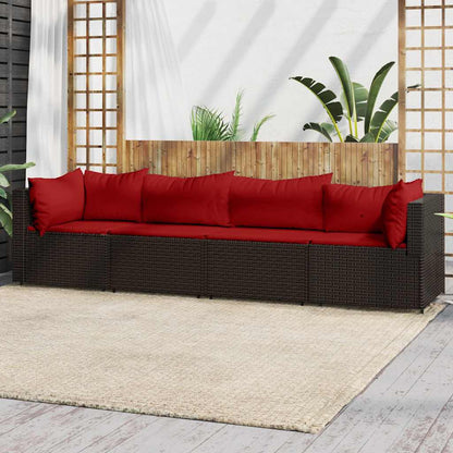 Set Mobili da Giardino 4 pz con Cuscini in Polyrattan Marrone | homemem39