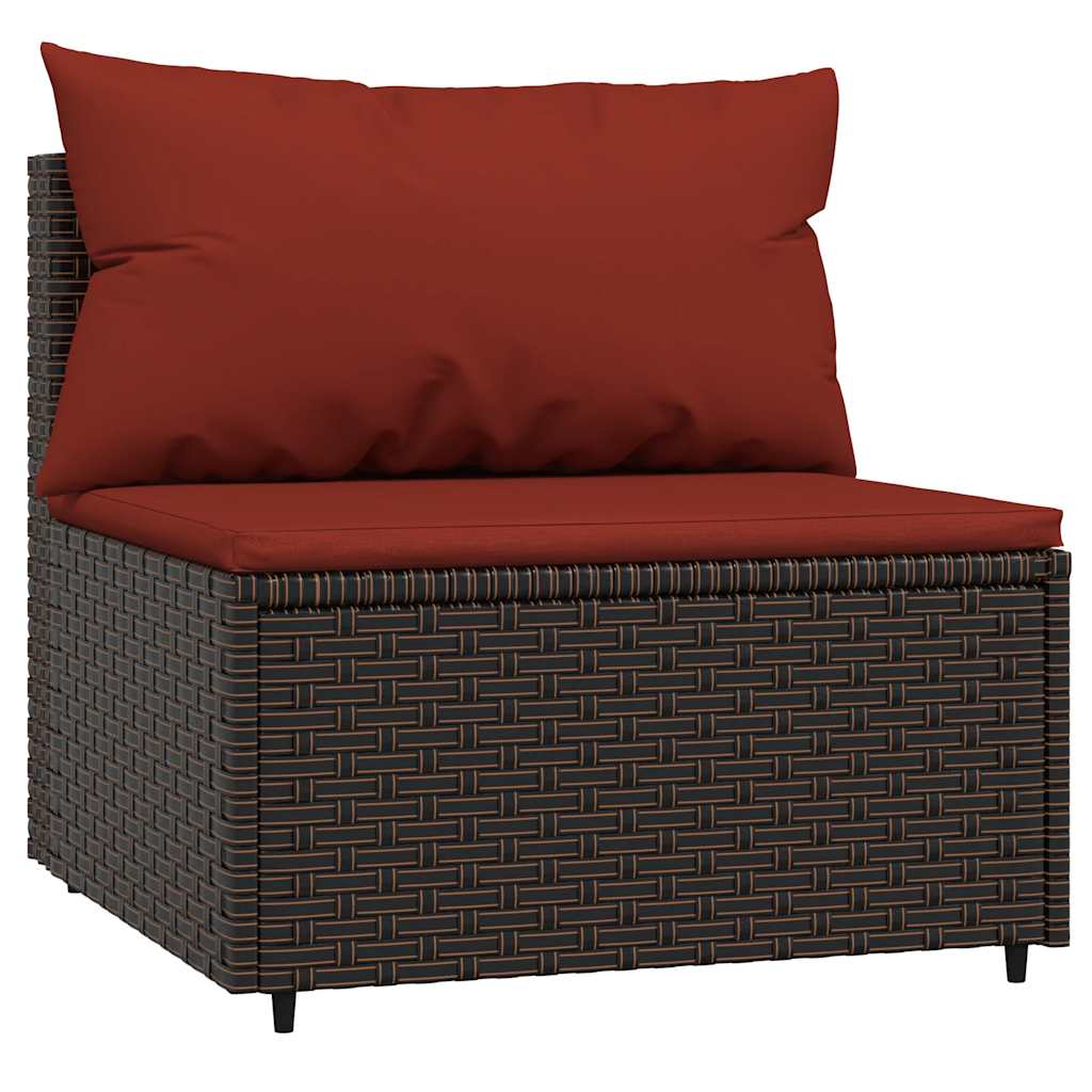 Divano Centrale da Giardino con Cuscini in Polyrattan Marrone | homemem39