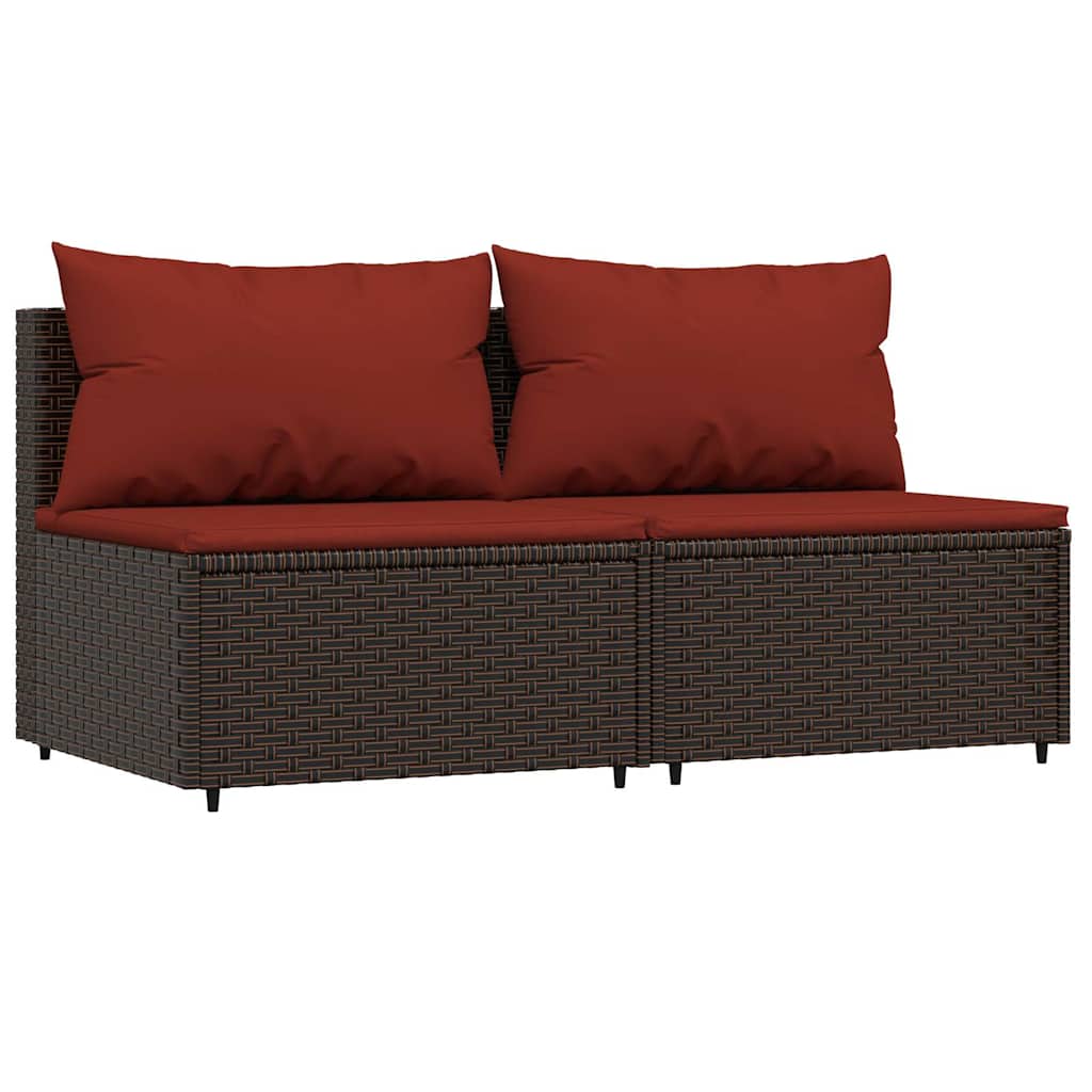 Divani Centrali da Giardino con Cuscini 2pz Polyrattan Marrone - homemem39