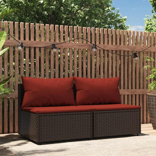 Divani Centrali da Giardino con Cuscini 2pz Polyrattan Marrone - homemem39