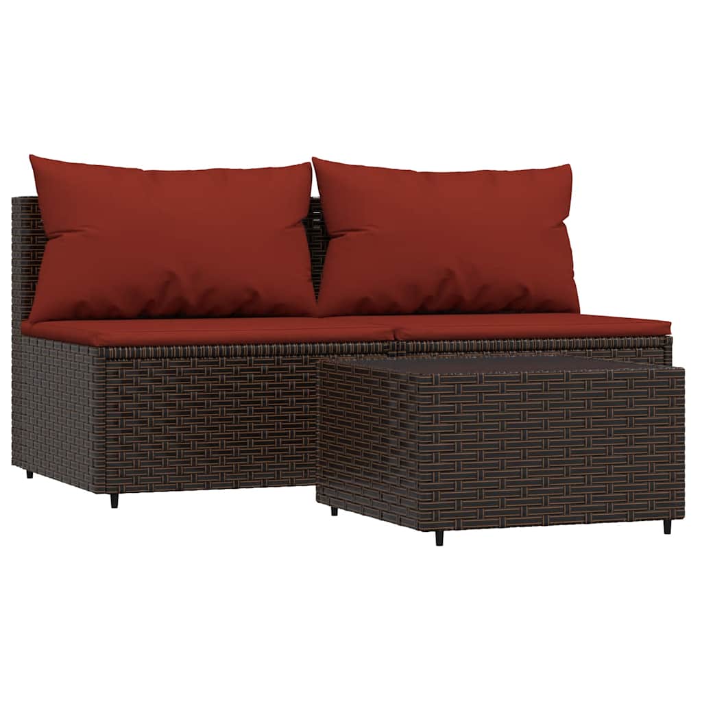 Set Mobili da Giardino 3 pz con Cuscini in Polyrattan Marrone | homemem39