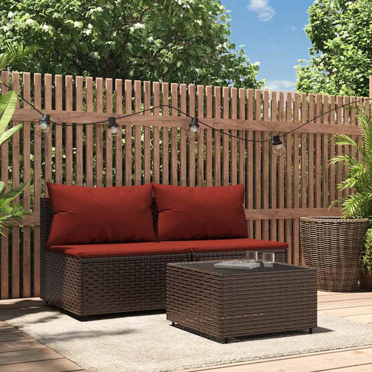 Set Mobili da Giardino 3 pz con Cuscini in Polyrattan Marrone | homemem39