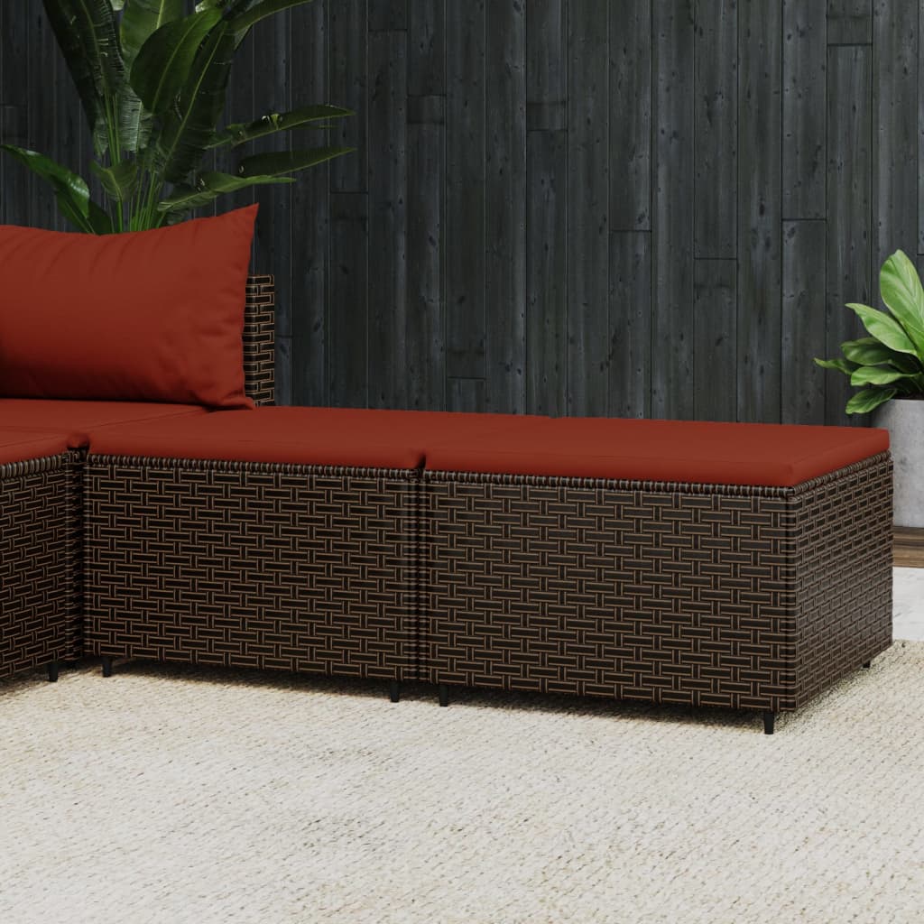 Poggiapiedi da Giardino con Cuscini 2 pz in Polyrattan Marrone - homemem39
