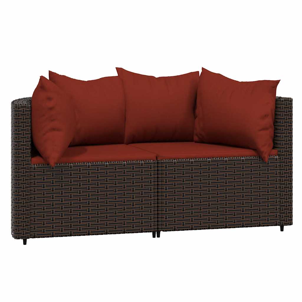 Divani Angolari da Giardino con Cuscini 2pz Polyrattan Marrone | homemem39