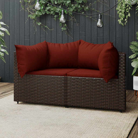 Divani Angolari da Giardino con Cuscini 2pz Polyrattan Marrone - homemem39
