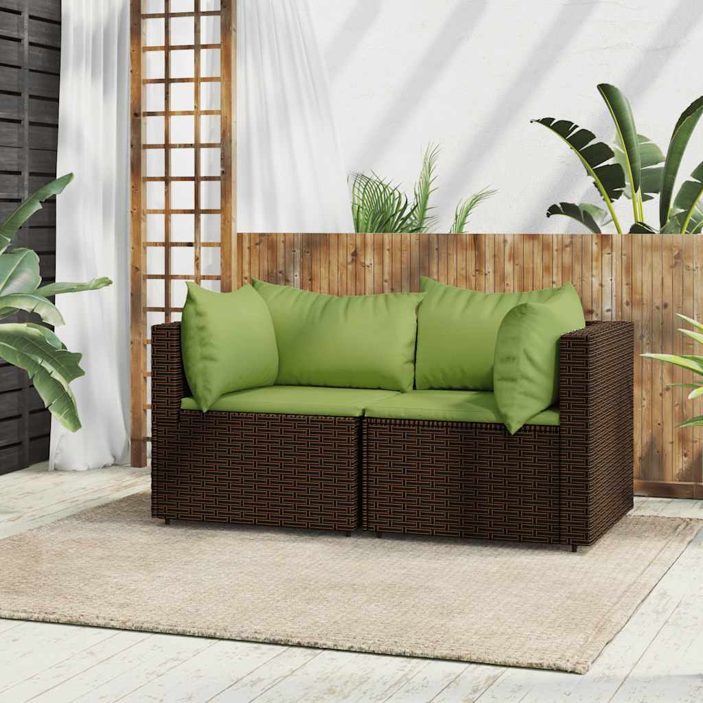 Divani Angolari da Giardino con Cuscini 2pz Polyrattan Marrone | homemem39