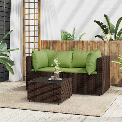 Set Mobili da Giardino 3 pz con Cuscini in Polyrattan Marrone | homemem39