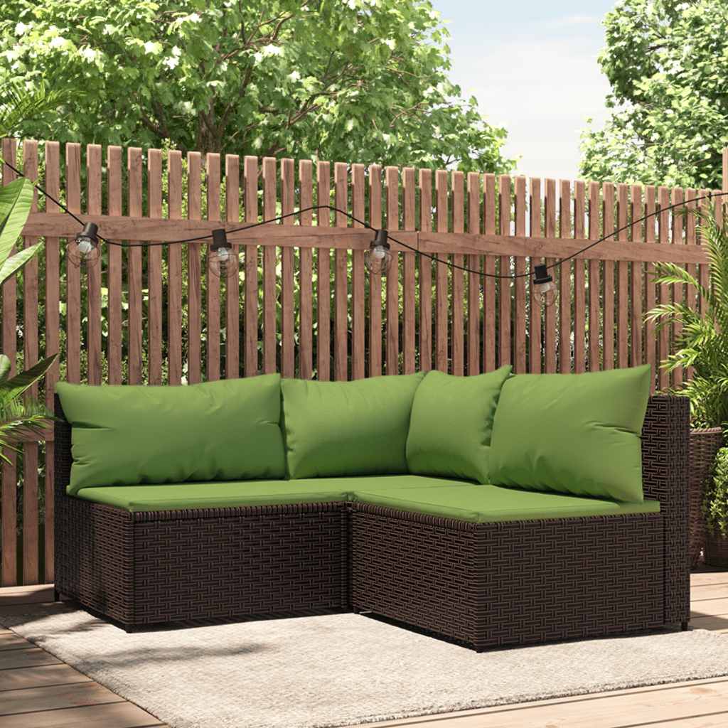 Set Mobili da Giardino 3 pz con Cuscini in Polyrattan Marrone | homemem39