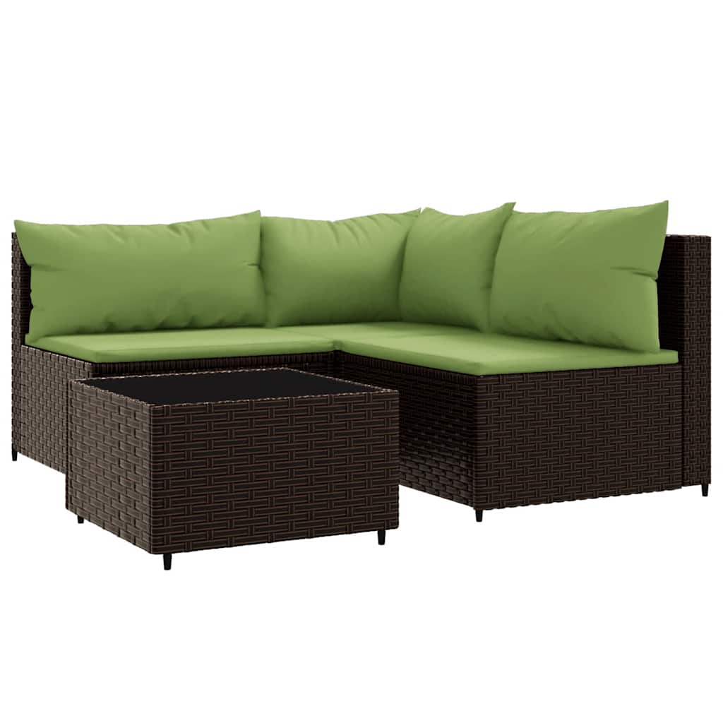Set Mobili da Giardino 4 pz con Cuscini in Polyrattan Marrone | homemem39