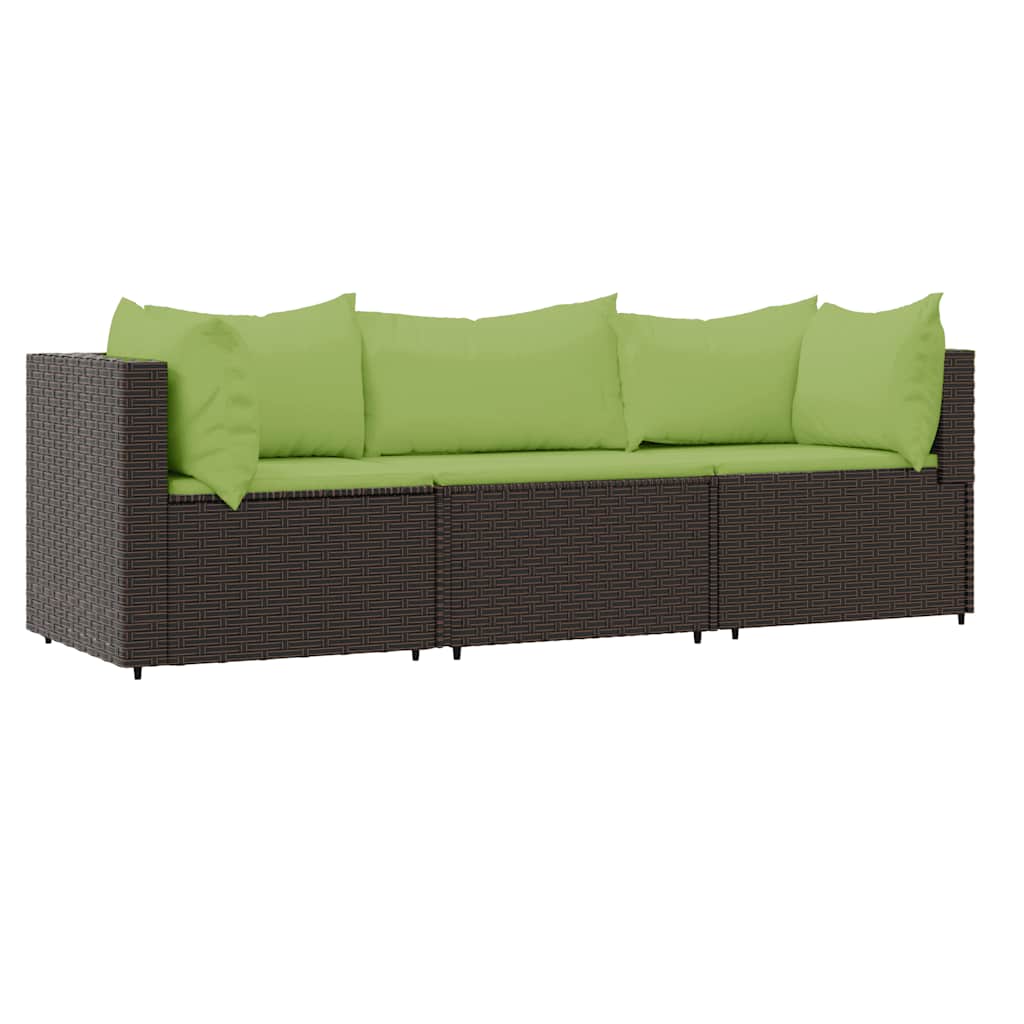 Set Mobili da Giardino 3 pz con Cuscini in Polyrattan Marrone | homemem39