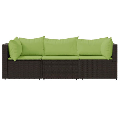 Set Mobili da Giardino 3 pz con Cuscini in Polyrattan Marrone | homemem39