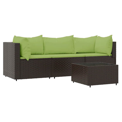 Set Mobili da Giardino 4 pz con Cuscini in Polyrattan Marrone | homemem39