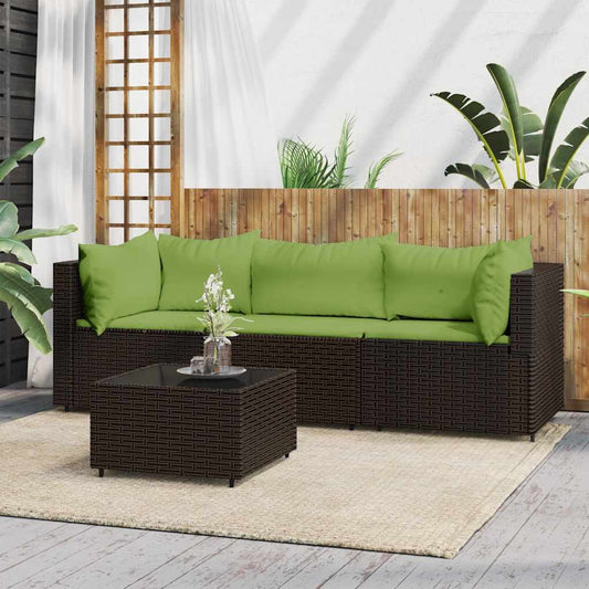 Set Mobili da Giardino 4 pz con Cuscini in Polyrattan Marrone | homemem39