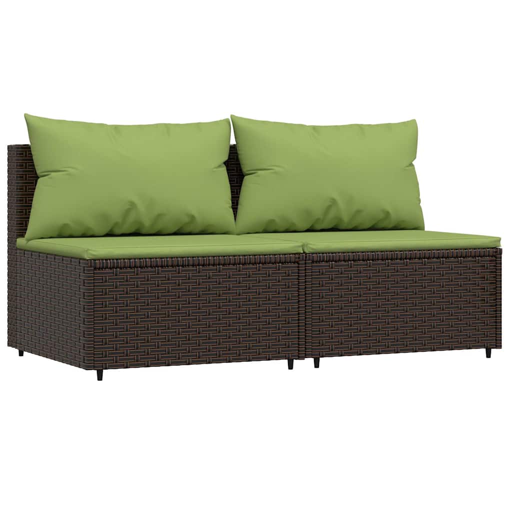 Divani Centrali da Giardino con Cuscini 2pz Polyrattan Marrone - homemem39