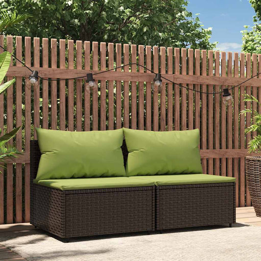 Divani Centrali da Giardino con Cuscini 2pz Polyrattan Marrone - homemem39