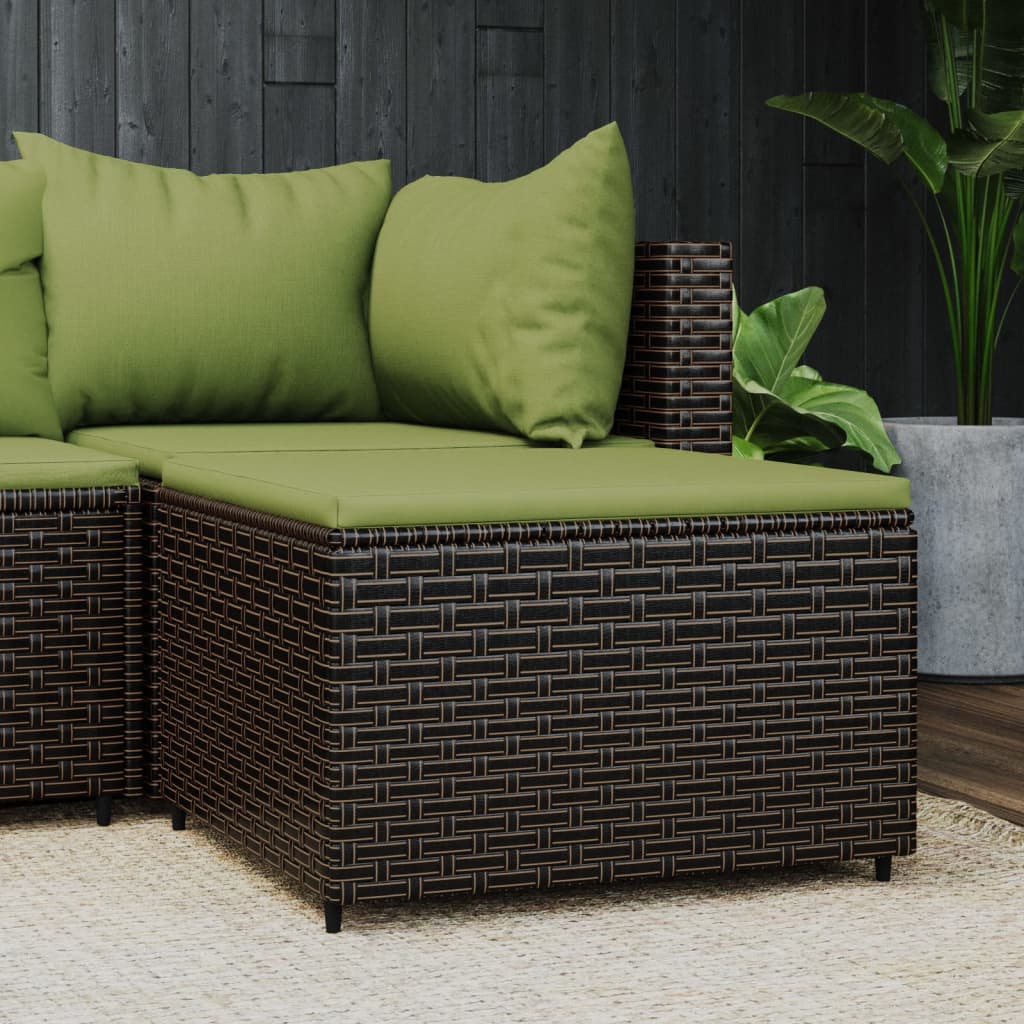 Poggiapiedi da Giardino con Cuscino in Polyrattan Marrone - homemem39