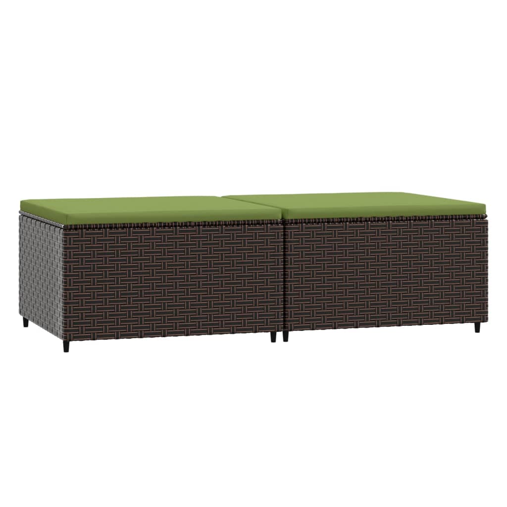 Poggiapiedi da Giardino con Cuscini 2 pz in Polyrattan Marrone - homemem39