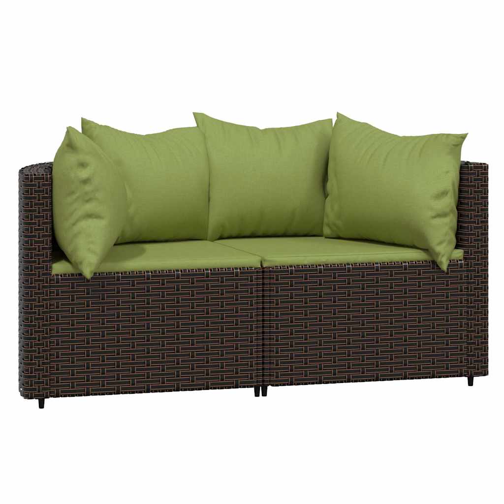 Divani Angolari da Giardino con Cuscini 2pz Polyrattan Marrone | homemem39