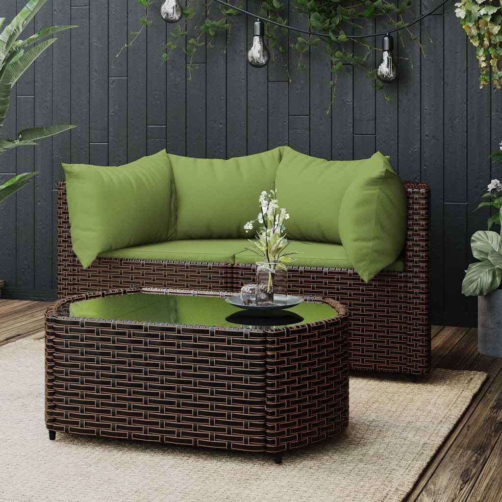 Set Mobili da Giardino 3 pz con Cuscini in Polyrattan Marrone - homemem39