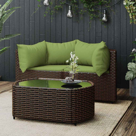 Set Mobili da Giardino 3 pz con Cuscini in Polyrattan Marrone - homemem39