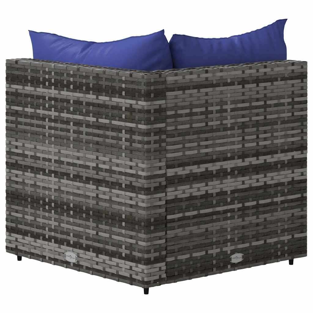Divano Angolare da Giardino con Cuscini in Polyrattan Grigio | homemem39
