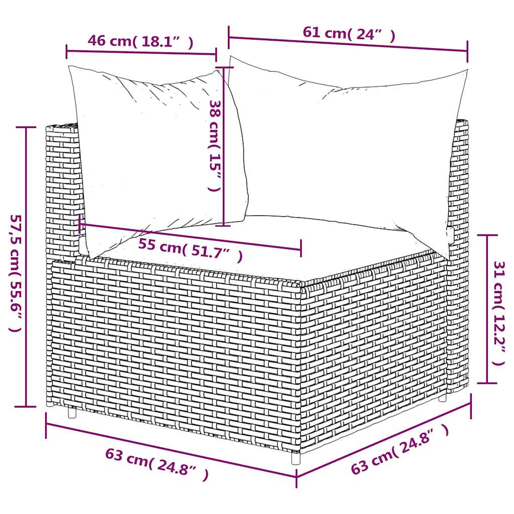 Divano Angolare da Giardino con Cuscini in Polyrattan Grigio | homemem39